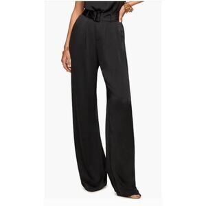 Ramy Brook Amaya Belted Satin Pants Black Pleated Wide Leg High Rise Size 12 New